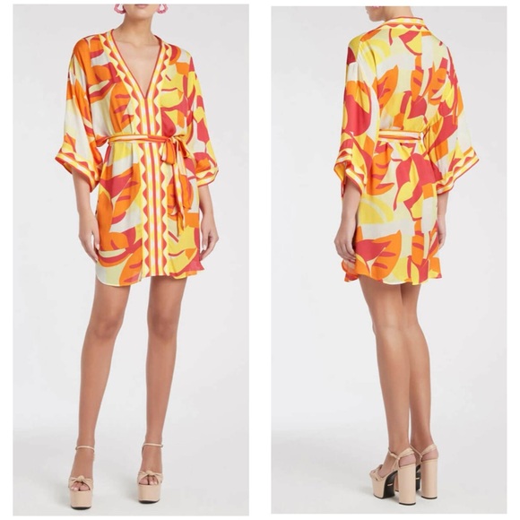 REBECCA VALLANCE Sorrento Short Waist-Tie Coverup Kimono Dress Size XS - Picture 2 of 13